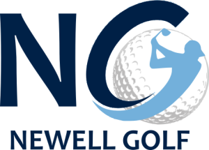 Logo of Newell Golf featuring stylized text and a golf ball design.