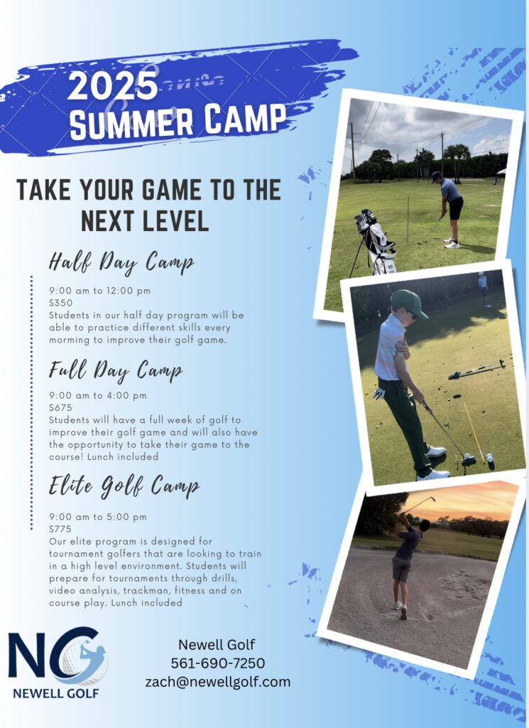 2025 summer golf camp promotional flyer.